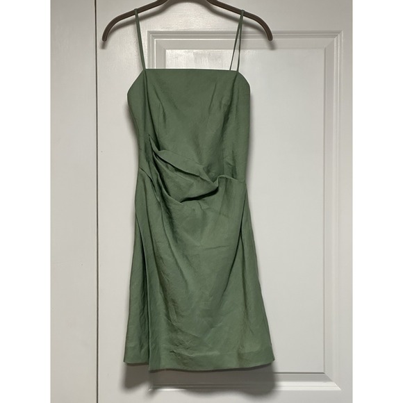 Theory, Leaf Galena 100% Linen Green Square Neck Pleated Mini‎ Dress, Sz 00 - Picture 1 of 7
